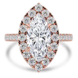 Marquise Diamond 4-Prong Cathedral Halo Engagement Ring in Rose Gold with Diamond Bridge and Hidden Accents (MVSLG1576-R)