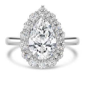 Pear Diamond 3-Prong Open Bridge Halo Engagement Ring in White Gold (MVSLG1569-W)