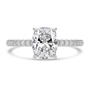 Cushion Diamond 4-Prong Cathedral Solitaire with Accents Engagement Ring in White Gold with Hidden Halo (MVSLG1565-W)