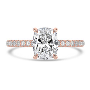 Cushion Diamond 4-Prong Cathedral Solitaire with Accents Engagement Ring in Rose Gold with Hidden Halo (MVSLG1565-R)
