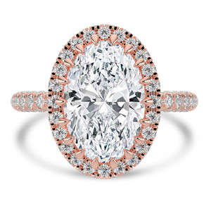 Oval Diamond Prong Set 3-Row Pave Rollover Halo Engagement Ring in Rose Gold with Hidden Accents (MVSLG1562-R)