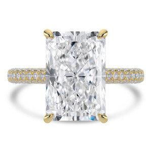 Radiant Diamond 4-Prong 3-Row Pave Cathedral Solitaire with Accents Engagement Ring in Yellow Gold with Hidden Halo and Accented Bridge (MVSLG1560-Y) Radiant Diamond 4-Prong 3-Row Pave Cathedral Solitaire with Accents Engagement Ring in Yellow Gold with Hidden Halo and Accented Bridge (MVSLG1560-Y)