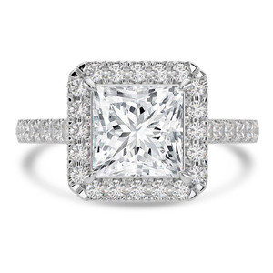 Princess Diamond 4-Prong Cathedral Halo Engagement Ring in White Gold with Hidden Accents (MVSLG1544-W)