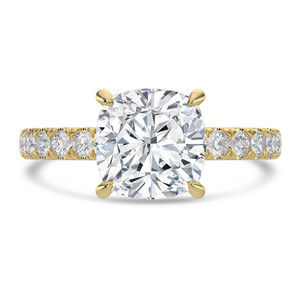 Cushion Diamond 4-Prong Solitaire with Accents Engagement Ring in Yellow Gold with Hidden Halo (MVSLG1539-Y)