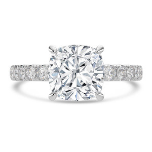 Cushion Diamond 4-Prong Solitaire with Accents Engagement Ring in White Gold with Hidden Halo (MVSLG1539-W)