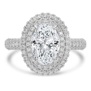 Oval Diamond 4-Prong Cathedral 3-Row Pave Double Halo Engagement Ring in White Gold (MVSLG1538-W)