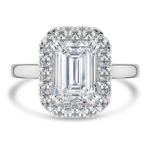 Emerald Diamond 4-Prong Cathedral Halo Engagement Ring in White Gold (MVSLG1535-W)