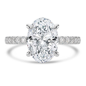 Oval Diamond 4-Prong  Solitaire with Accents Engagement Ring in White Gold with Hidden Halo (MVSLG1519-W)