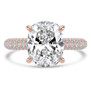 Cushion Diamond 4-Prong Pave Diamond Bridge Solitaire with Accents Engagement Ring in Rose Gold with Hidden Halo (MVSLG1509-R)