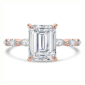 Emerald Diamond Shared Prong Solitaire with Accents Engagement Ring in Rose Gold with Marquise Accents (MVSLG1504-R)