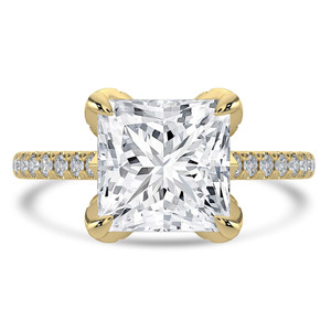 Princess Diamond Cathedral Solitaire with Accents Engagement Ring in Yellow Gold with Pave Diamond Bridge and Prongs (MVSLG1494-Y)