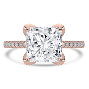 Princess Diamond Cathedral Solitaire with Accents Engagement Ring in Rose Gold with Pave Diamond Bridge and Prongs (MVSLG1494-R)