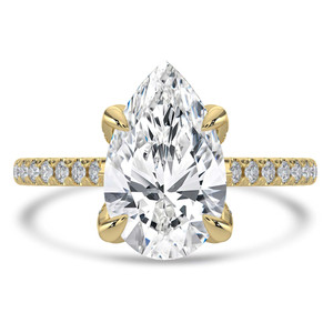 Pear Diamond Cathedral Solitaire with Accents Engagement Ring in Yellow Gold with Pave Diamond Bridge and Prongs (MVSLG1493-Y)