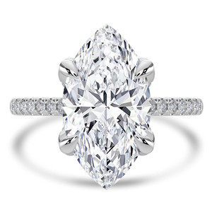 Marquise Diamond Cathedral Solitaire with Accents Engagement Ring in White Gold with Pave Diamond Bridge and Prongs (MVSLG1492-W)