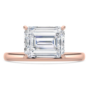 Emerald Diamond Offset Center Stone Open Bridge Solitaire with Accents Engagement Ring in Rose Gold (MVSLG1481-R)