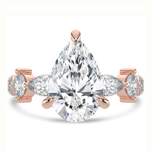Pear Diamond Shared Prong Solitaire with Accents Engagement Ring in Rose Gold with Marquise Accents (MVSLG1480-R)