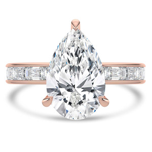 Pear Diamond Hidden Halo Solitaire with Accents Engagement Ring in Rose Gold with Channel Set Emerald Accents (MVSLG1476-R) Pear Diamond Hidden Halo Solitaire with Accents Engagement Ring in Rose Gold with Channel Set Emerald Accents (MVSLG1476-R)