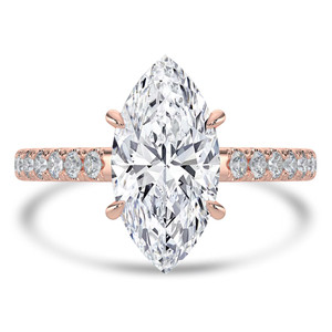Marquise Diamond Cathedral Open Bridge Solitaire with Accents Engagement Ring in Rose Gold (MVSLG1471-R)