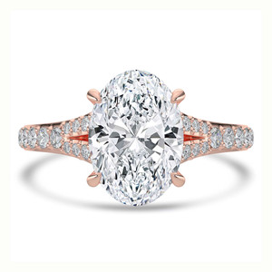 Oval Diamond Cathedral Split Shank Solitaire with Accents Engagement Ring in Rose Gold (MVSLG1451-R)