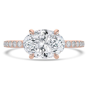 Oval Diamond Horizontally Set Solitaire with Accents Engagement Ring in Rose Gold (MVSLG1438-R)