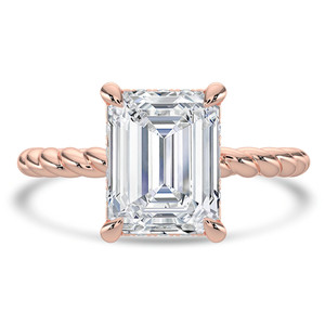Emerald Diamond Braided Hidden Halo Open Bridge Solitaire with Accents Engagement Ring in Rose Gold (MVSLG1364-R)