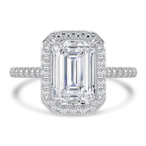 Emerald Diamond Cathedral Open Bridge Emerald Halo Engagement Ring in White Gold (MVSLG1319-W)