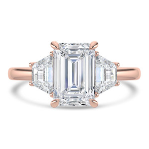Emerald Diamond Open Bridge Three-Stone Engagement Ring in Rose Gold (MVSLG1318-R)
