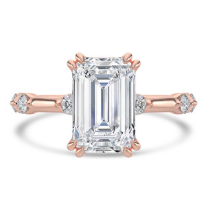 Emerald Diamond Double Prong Hidden Halo Solitaire with Accents Engagement Ring in Rose Gold (MVSLG1616-R)