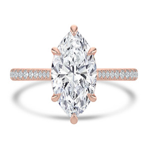 Marquise Diamond Cathedral Tapered Pave Solitaire with Accents Engagement Ring in Rose Gold (MVSLG1619-R)