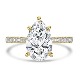 Pear Diamond Cathedral Tapered Pave Solitaire with Accents Engagement Ring in Yellow Gold (MVSLG1621-Y)