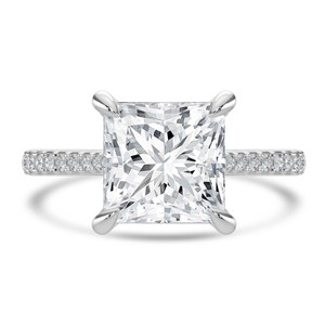 Princess Diamond Cathedral Tapered Pave Solitaire with Accents Engagement Ring in White Gold (MVSLG1622-W)