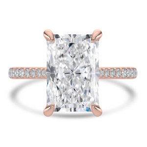 Radiant Diamond Cathedral Tapered Pave Solitaire with Accents Engagement Ring in Rose Gold (MVSLG1623-R)