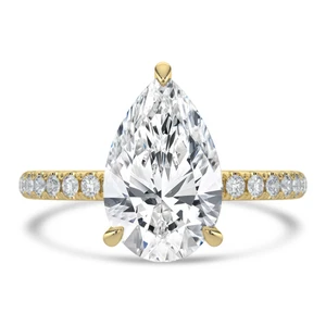 Pear Diamond Hidden Halo Compass Set Solitaire with Accents Engagement Ring in Yellow Gold (MVSLG1628-Y)