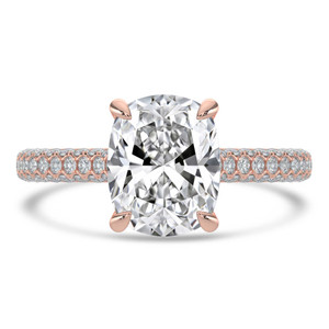 Cushion Diamond Cathedral Double Hidden Halo Three-Row Pave Solitaire with Accents Engagement Ring in Rose Gold (MVSLG1653-R)
