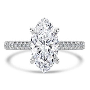 Marquise Diamond Cathedral Double Hidden Halo Three-Row Pave Solitaire with Accents Engagement Ring in White Gold (MVSLG1655-W)