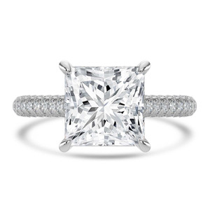 Princess Diamond Cathedral Double Hidden Halo Three-Row Pave Solitaire with Accents Engagement Ring in White Gold (MVSLG1658-W)