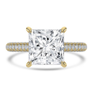 Princess Diamond Cathedral Double Hidden Halo Three-Row Pave Solitaire with Accents Engagement Ring in Yellow Gold (MVSLG1658-Y)