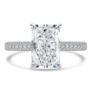 Radiant Diamond Cathedral Double Hidden Halo Three-Row Pave Solitaire with Accents Engagement Ring in White Gold (MVSLG1659-W)
