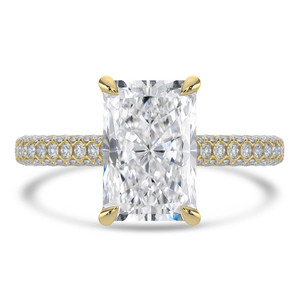 Radiant Diamond Cathedral Double Hidden Halo Three-Row Pave Solitaire with Accents Engagement Ring in Yellow Gold (MVSLG1659-Y)