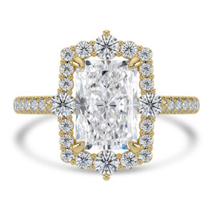 Radiant Diamond Floral Halo Cathedral with Accented Bridge and Basket Halo Engagement Ring in Yellow Gold (MVSLG1660-Y)