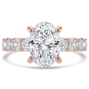 Oval Diamond Shared U-Shape Prong Solitaire with Accents Engagement Ring in Rose Gold (MVSLG1661-R)