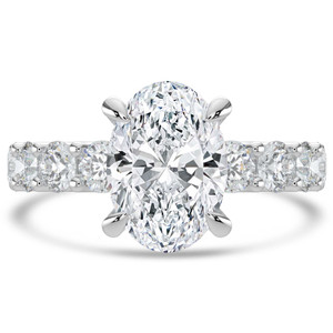Oval Diamond Shared U-Shape Prong Solitaire with Accents Engagement Ring in White Gold (MVSLG1661-W)