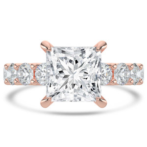 Princess Diamond Shared U-Shape Prong Solitaire with Accents Engagement Ring in Rose Gold (MVSLG1662-R)