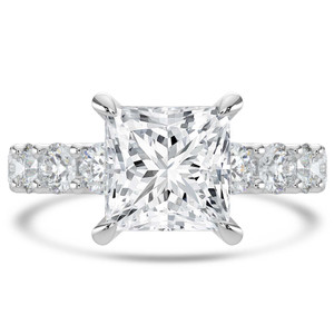 Princess Diamond Shared U-Shape Prong Solitaire with Accents Engagement Ring in White Gold (MVSLG1662-W)