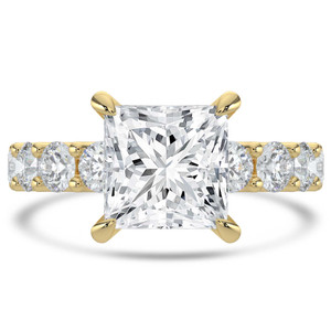 Princess Diamond Shared U-Shape Prong Solitaire with Accents Engagement Ring in Yellow Gold (MVSLG1662-Y)