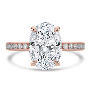 Oval Diamond 6-Prong Channel Set Solitaire with Accents Engagement Ring in Rose Gold (MVSLG1669-R)