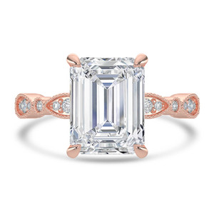 Emerald Diamond Vintage Solitaire with Accents Engagement Ring in Rose Gold (MVSLG1672-R)