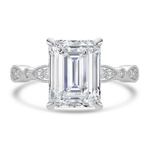 Emerald Diamond Vintage Solitaire with Accents Engagement Ring in White Gold (MVSLG1672-W)