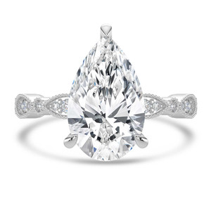 Pear Diamond Vintage Solitaire with Accents Engagement Ring in White Gold (MVSLG1673-W)