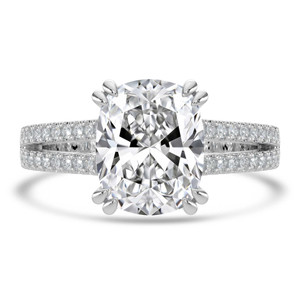 Cushion Diamond Double Prong Split Shank Solitaire with Accents Engagement Ring in White Gold (MVSLG1674-W)